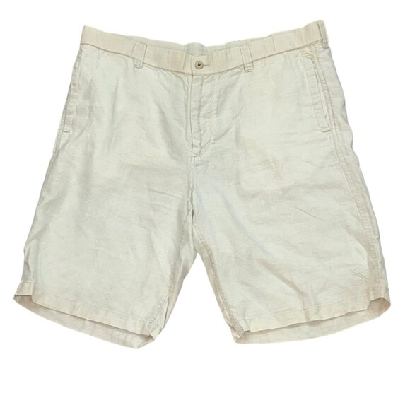 Tommy Bahama Linen Bermuda Shorts‎ Beige Summer Outdoor Preppy Golf Large Tall - Picture 1 of 8